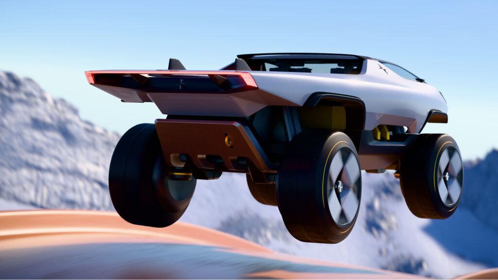 Hot Wheels Polestar TRX snett bakifrån.