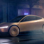 Guldfärgad gtesla Cybercab.