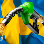 Bansintankpistol med svensk flagga i bakgrunden