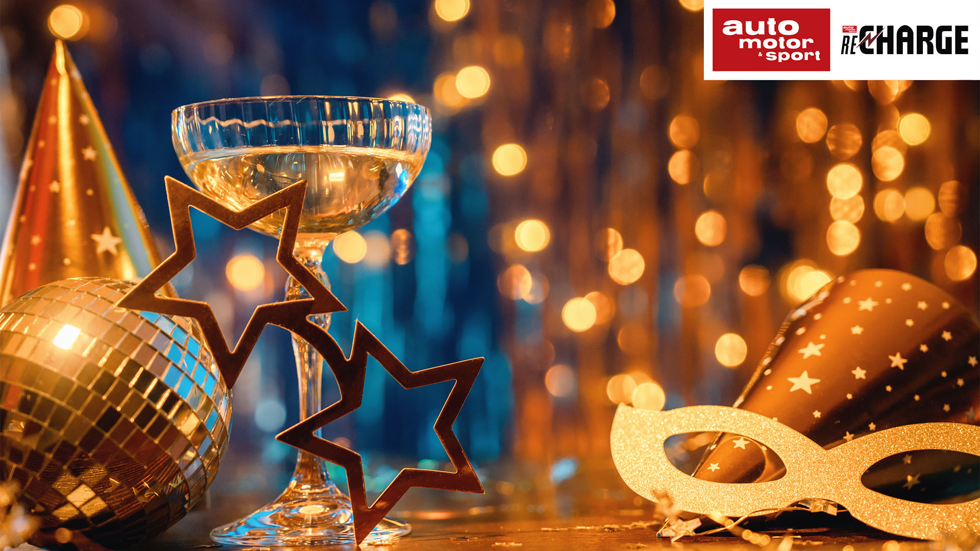 Gott nytt år-festbild med champagne och partyhattar.