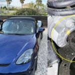 Kent Ove Bovellan med blå Porsche plus detaljbild av motorfäste.