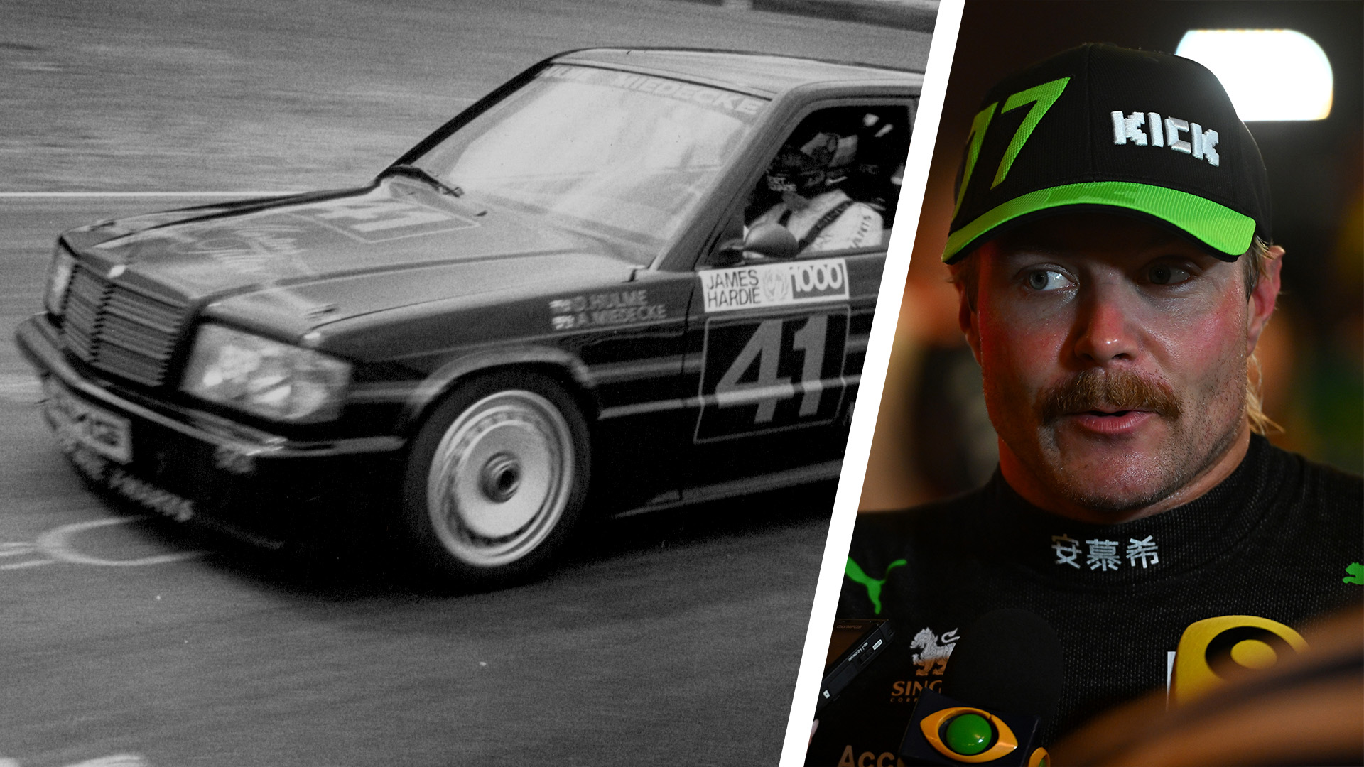 DTM Mercedes-Benz, som kördes av Denny Hulme och Andrew Miedecke. Valtteri Bottas är infälld till höger i bild.