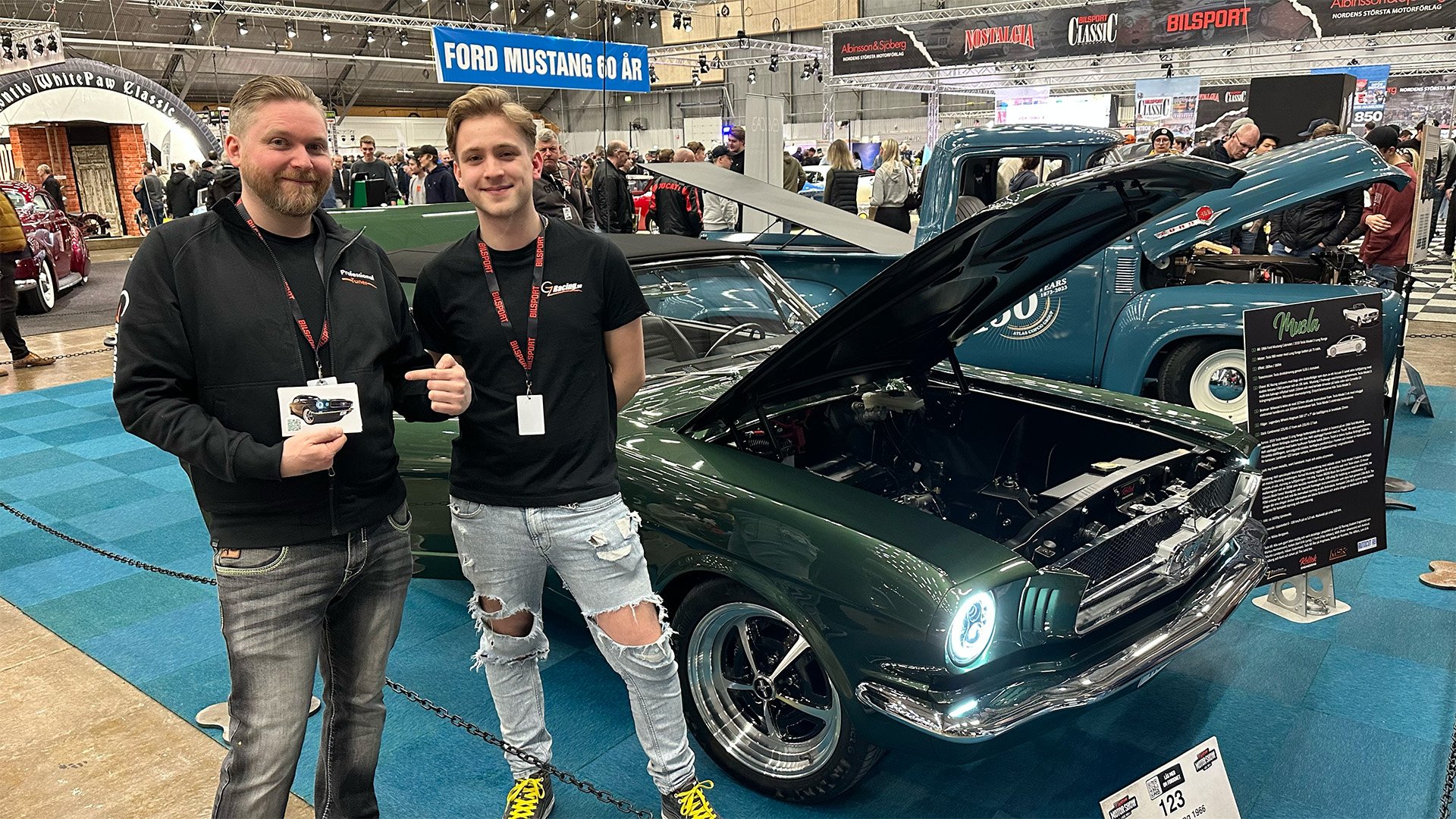 Ford Mustang konverterad till elbil på bilmässa.