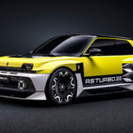 Renault 5 Turbo 3E i helbild, snett framifrån.