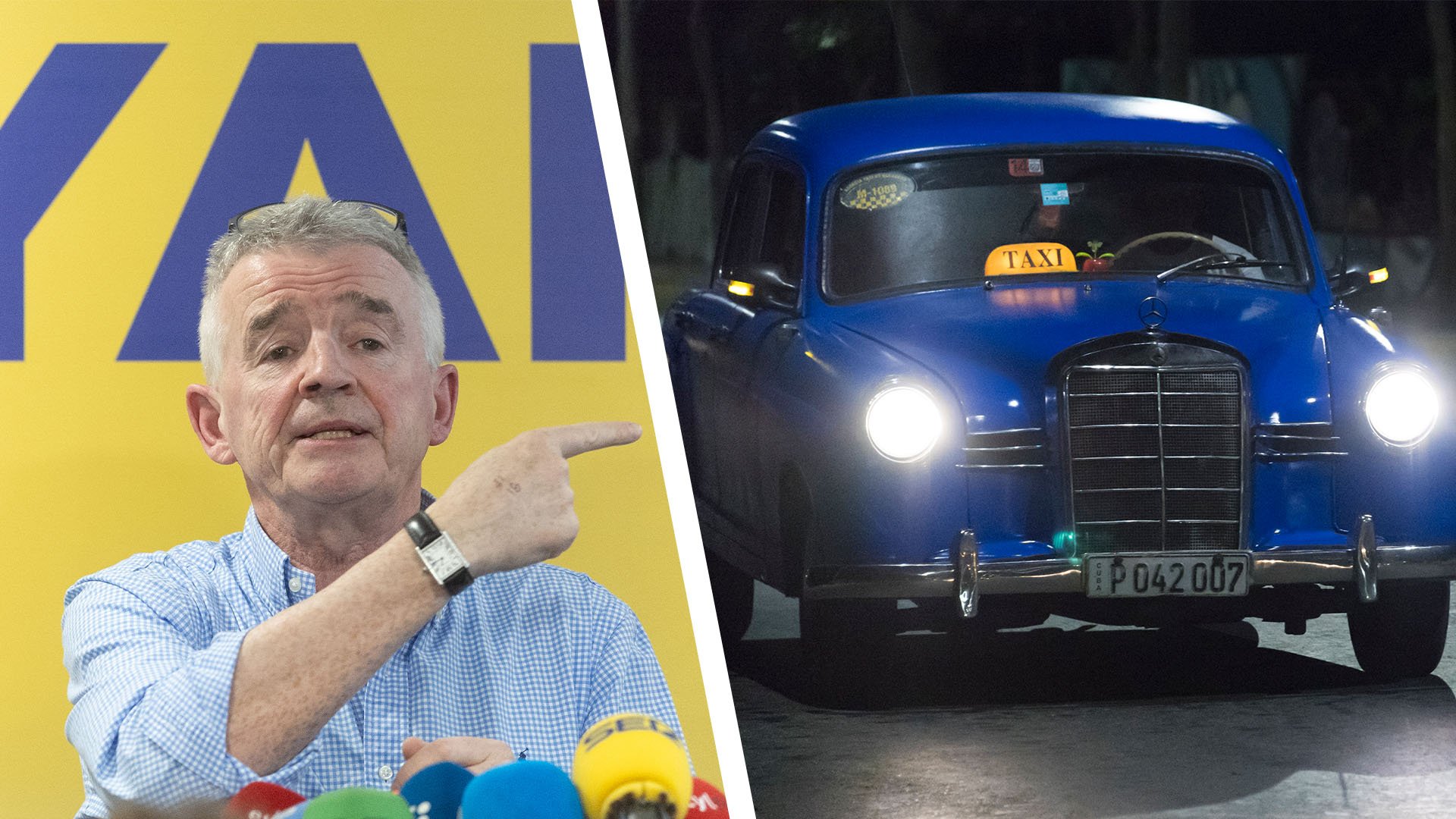 Ryanairs vd Michael O'Leary med en Mercedes-taxi inklippt.