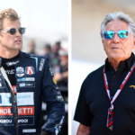 Marcus Ericsson i Andretti-teamets kläder bredvid en äldre man med solglasögon, representerande Andretti Cadillacs Formel 1-satsning.